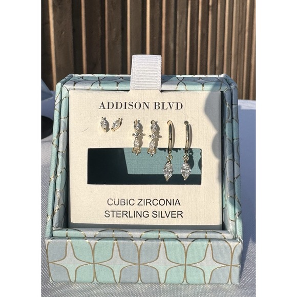 Sterling Jewelry - Addison Blvd Sterling Silver CZ 3 Pair Petite Tiny Earrings Small New Boxed